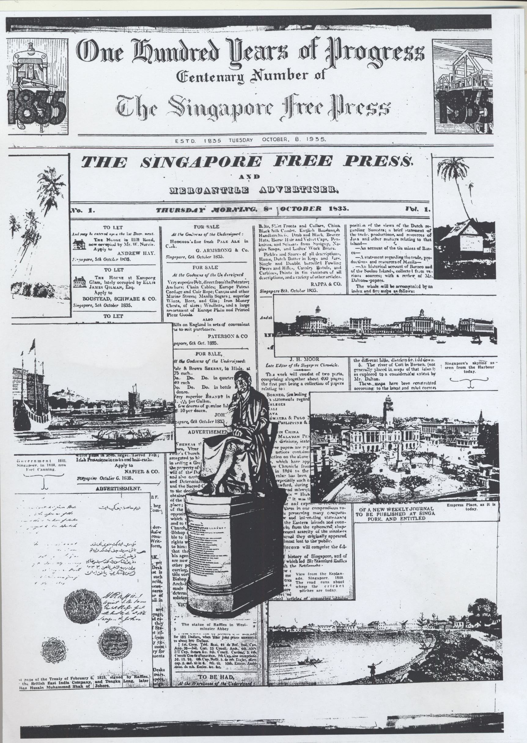 A historic newspaper front page with various illustrations, announcements, and advertisements dated October 8, 1955.